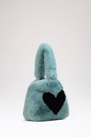 Blue Holly Heart Fur Bag
