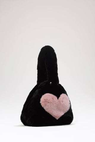 Black Holly Heart Fur Bag